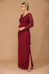 Load image into Gallery viewer, LA Merchandise LAV3451 Mother of the Bride Lace Long Gown - BURGUNDY - Dress LAV