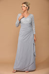 Load image into Gallery viewer, LA Merchandise LAV3451 Mother of the Bride Lace Long Gown - SILVER - Dress LAV