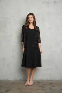 LA Merchandise LAV3489 2 Piece Short Mother of the Bride Jacket Dress - BLACK - Dress LA Merchandise