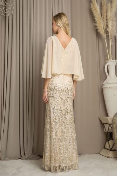 LA Merchandise LAV5255 Cape Overlay Embellished MOB Evening Gown - - Dress LA Merchandise