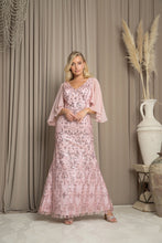 Load image into Gallery viewer, LA Merchandise LAV5255 Cape Overlay Embellished MOB Evening Gown - DUSTY ROSE - Dress LA Merchandise