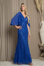Load image into Gallery viewer, LA Merchandise LAV5255 Cape Overlay Embellished MOB Evening Gown - ROYAL BLUE - Dress LA Merchandise