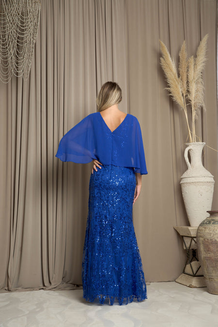 LA Merchandise LAV5255 Cape Overlay Embellished MOB Evening Gown - - Dress LA Merchandise