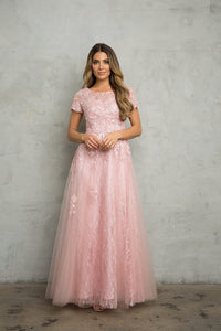 LA Merchandise LAV5261 Sequin Short Sleeve A-Line MOB Gown - - Dress LA Merchandise