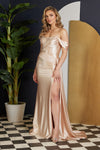 Load image into Gallery viewer, LA Merchandise LAXE1043 Off Shoulder Ruched Side Cape Prom Long Gown - CHAMPAGNE - LA Merchandise