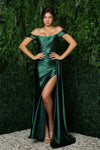 Load image into Gallery viewer, LA Merchandise LAXE1043 Off Shoulder Ruched Side Cape Prom Long Gown - EMERALD GREEN - LA Merchandise