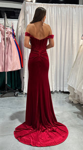 LA Merchandise LAXR1244 Off Shoulder Velvet Corset Prom Gown - - LA Merchandise