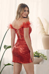 Load image into Gallery viewer, LA Merchandise LAXS782 Sequins Ruched Feathers Cocktail Dress - - LA Merchandise