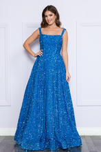 Load image into Gallery viewer, LA Merchandise LAY9106 Sequin Zipper closure A-line Pageant Gown - BLUE - LA Merchandise