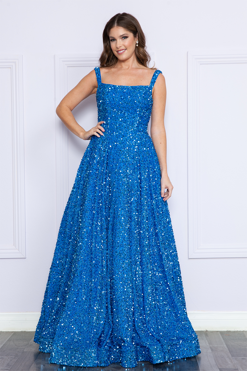 LA Merchandise LAY9106 Sequin Zipper closure A-line Pageant Gown - BLUE - LA Merchandise
