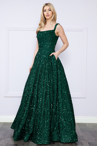 LA Merchandise LAY9106 Sequin Zipper closure A-line Pageant Gown - EMERALD GREEN - LA Merchandise