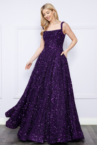 LA Merchandise LAY9106 Sequin Zipper closure A-line Pageant Gown - PURPLE - LA Merchandise