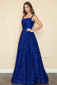 LA Merchandise LAY9106 Sequin Zipper closure A-line Pageant Gown - ROYAL BLUE - LA Merchandise