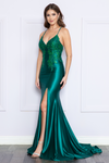 Load image into Gallery viewer, LA Merchandise LAY9142 Spaghetti Strap Embroidery Corset Evening Gown - EMERALD - LA Merchandise