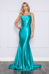 LA Merchandise LAY9258 Corset Bone Prom Dual Straps Stretch Prom Dress - JADE TURQUOISE - LA Merchandise