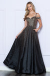 Load image into Gallery viewer, LA Merchandise LAY9278 Cold Shoulder A-line Prom Classy Evening Dress - BLACK ROSE GOLD - LAY