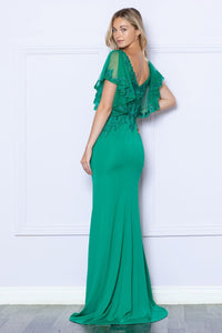 LA Merchandise LAY9318 Embroidered V Neck Long Formal Dress - - LA Merchandise