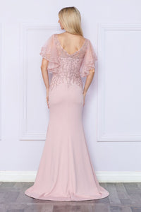 LA Merchandise LAY9318 Embroidered V Neck Long Formal Dress - - LA Merchandise
