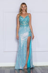 Load image into Gallery viewer, LA Merchandise LAY9340 Sheer Bodice Embellishment Sequins Formal Gown - AQUA BLUE - LAY
