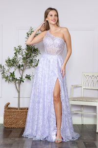 LA Merchandise LAY9372 One Shoulder See Through Corset Top Formal Gown - LILAC - LA Merchandise