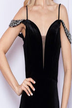 Load image into Gallery viewer, LA Merchandise LAY9378 Velvet Cold Shoulder Beaded Long Evening Dress - - LA Merchandise