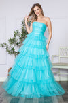 Load image into Gallery viewer, LA Merchandise LAY9386 A-line Layered Strapless Classy Prom Gown - AQUA - LA Merchandise