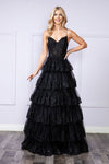 Load image into Gallery viewer, LA Merchandise LAY9402 Spaghetti Strap Corset Bodice Ruffle Gala Ball Gown - BLACK - LA Merchandise