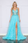 Load image into Gallery viewer, LA Merchandise LAY9408 Spaghetti Strap Mesh Ruffle Military Ball Gown - AQUA - LA Merchandise