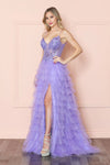 Load image into Gallery viewer, LA Merchandise LAY9408 Spaghetti Strap Mesh Ruffle Military Ball Gown - LAVENDER - LA Merchandise