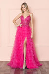 Load image into Gallery viewer, LA Merchandise LAY9408 Spaghetti Strap Mesh Ruffle Military Ball Gown - PINK - LA Merchandise