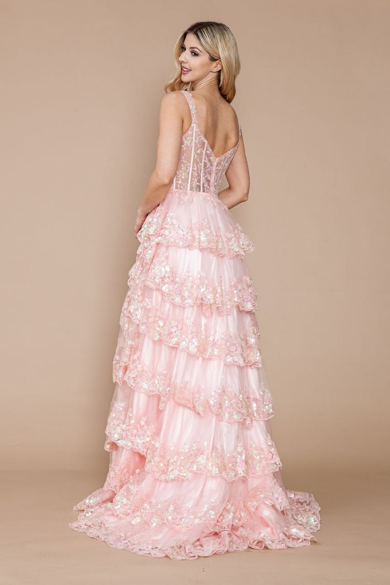 LA Merchandise LAY9410 Floral Lace Embellished Ruffled Evening Gown ...