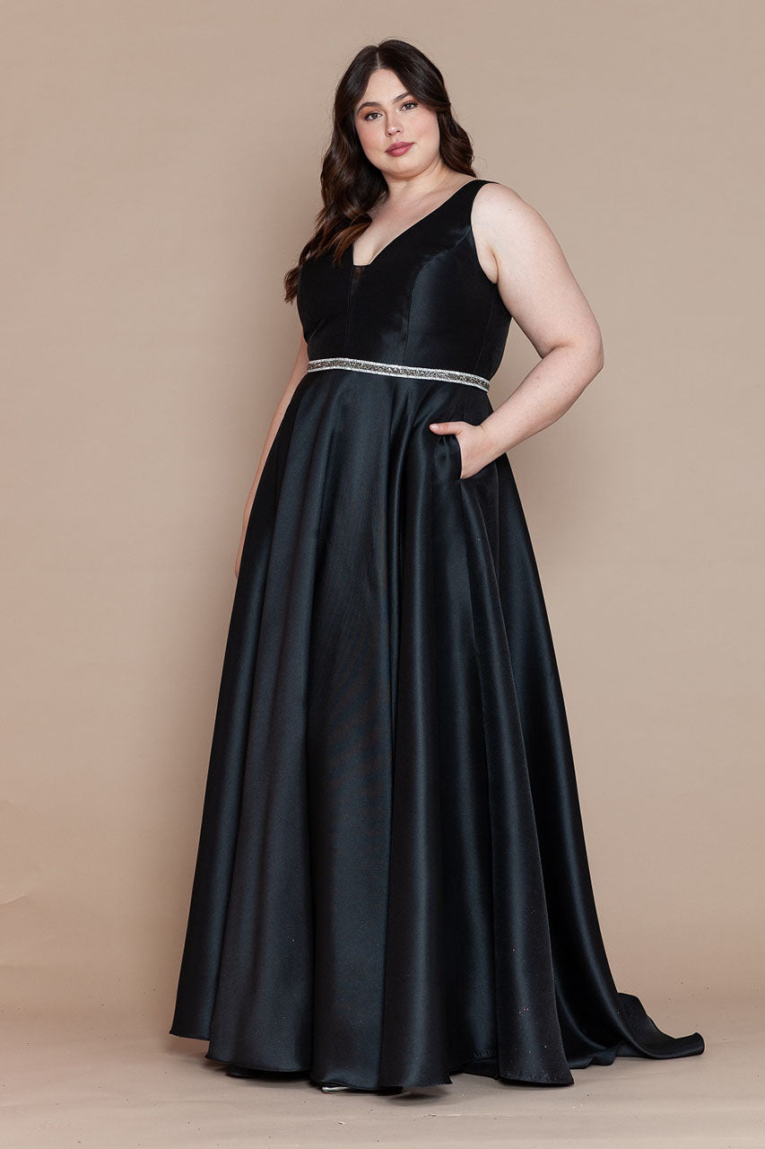 La Merchandise LAYW1108 Simple Plus Size Corset Bridesmaids Dresses - BLACK - LA Merchandise