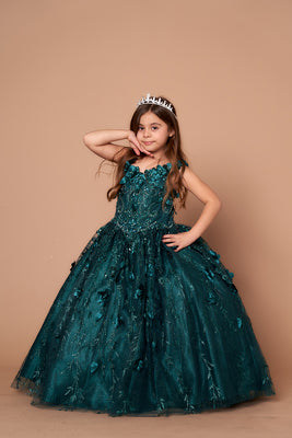 LA Merchandise LAZSCK301 3D Floral Applique Glitter Mini Quince Dress - EMERALD GREEN - LA Merchnadise
