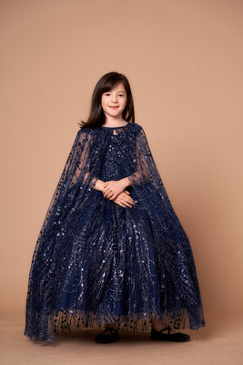LA Merchandise LAZSCK303 Glitter Detachable Cape Mini Quince Dress - NAVY - LA Merchnadise