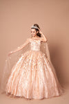 Load image into Gallery viewer, LA Merchandise LAZSCL30001 Detachable Cape Embroidered Quince Dress - BLUSH GOLD - Dress LA Merchnadise