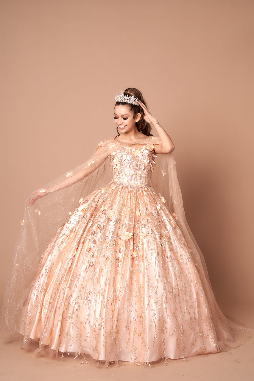 LA Merchandise LAZSCL30001 Detachable Cape Embroidered Quince Dress LA Merchandise Inc