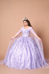 Load image into Gallery viewer, LA Merchandise LAZSCL30001 Detachable Cape Embroidered Quince Dress - LILAC - Dress LA Merchnadise