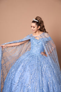 LA Merchandise LAZSCL30003 Off Shoulder Glitter Cape Quince Ball Gown - - Dress LA Merchnadise