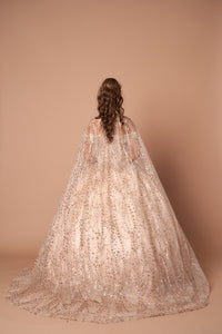 LA Merchandise LAZSCL30003 Off Shoulder Glitter Cape Quince Ball Gown - - Dress LA Merchnadise