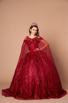 Load image into Gallery viewer, LA Merchandise LAZSCL30003 Off Shoulder Glitter Cape Quince Ball Gown - BURGUNDY - Dress LA Merchnadise