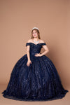 Load image into Gallery viewer, LA Merchandise LAZSCL30003 Off Shoulder Glitter Cape Quince Ball Gown - NAVY - Dress LA Merchnadise