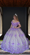 Load image into Gallery viewer, LA Merchandise LAZSCL30005 Off Shoulder 3D Floral 15 Ball Gown - LILAC - Dress LA Merchnadise