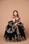 Load image into Gallery viewer, LA Merchandise LAZWB102 Embroidered Off Shoulder Mini Quince Dress - BLACK GOLD - LA Merchnadise