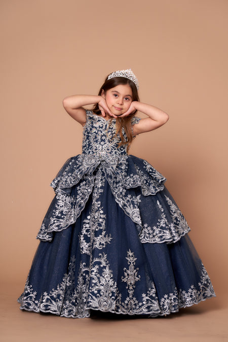 LA Merchandise LAZWB102 Embroidered Off Shoulder Mini Quince Dress - NAVY SILVER - LA Merchnadise