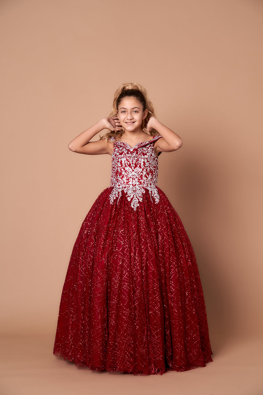 LA Merchandise LAZWB104 Corset Back Embroidered Little 15 Ball Dress - BURGUNDY - LA Merchnadise