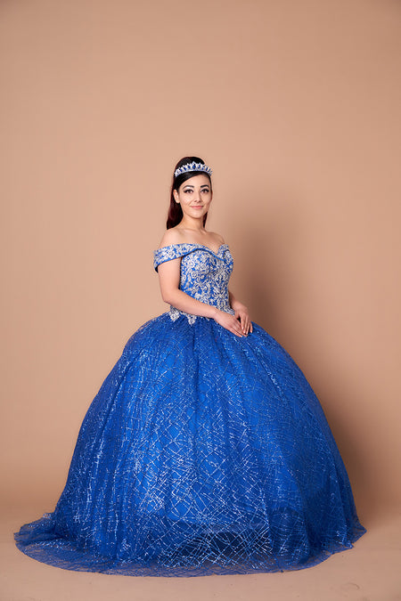 LA Merchandise LAZWB20509 Embroidered Off Shoulder Ball 15 Dress - ROYAL BLUE - Dress LA Merchnadise