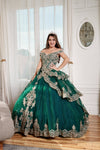 Load image into Gallery viewer, LA Merchandise LAZWB20525 Embroidered Layers Off Shoulder Quince Dress - EMERALD GREEN - Dress LA Merchnadise