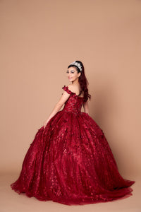 LA Merchandise LAZWB21550 3D Floral Applique Quince Ball Gown - BURGUNDY - Dress LA Merchnadise