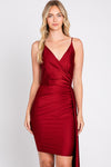 Load image into Gallery viewer, LA Merchandise LN3057 Simple V-Neck Wrap Short Bridesmaids Dress - BURGUNDY - LA Merchandise