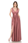 Load image into Gallery viewer, LA Merchandise LN5232 V-Neck Ruched Shiny Bridesmaid Dress - MAUVE - Dress LA Merchandise